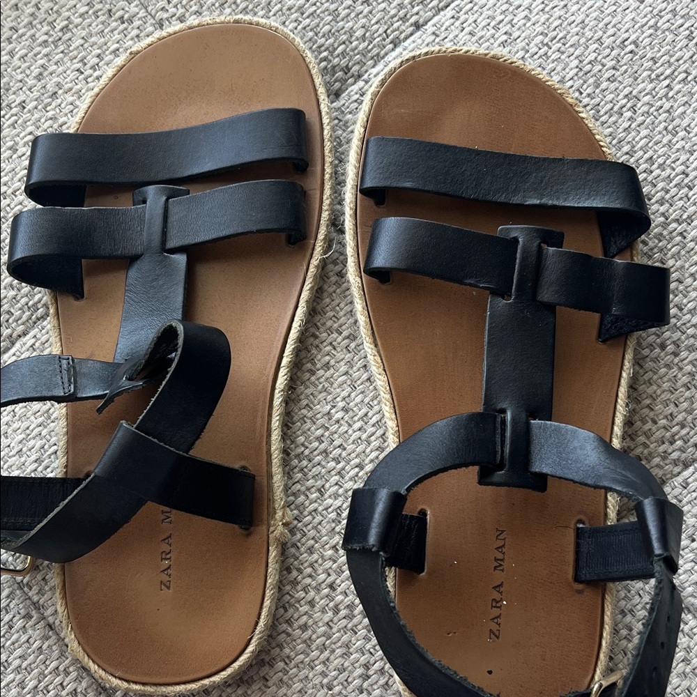 Zara Black Leather Strap Men’s Sandals (Size 40 Euro / 7.5 )